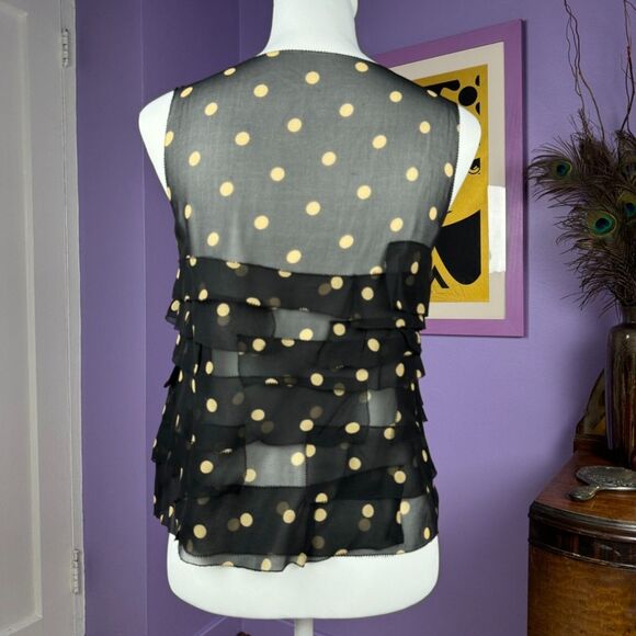 3.1 PHILLIP LIM Black Sheer Silk Chiffon Polka Dot Sleeveless Ruffle Top 🛸 Sz 2 - Picture 3 of 11